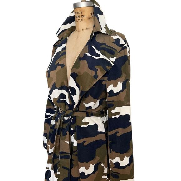 Camouflage Belted Trench Coat with Classic Lapels Size L/XL - Picture 3 of 10